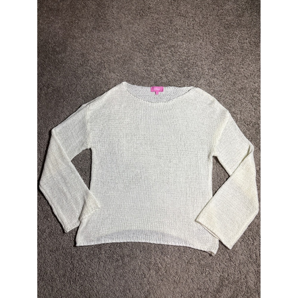 Edikted Womens White Open Knit Long Sleeve Crew Neck Sweater Size Small